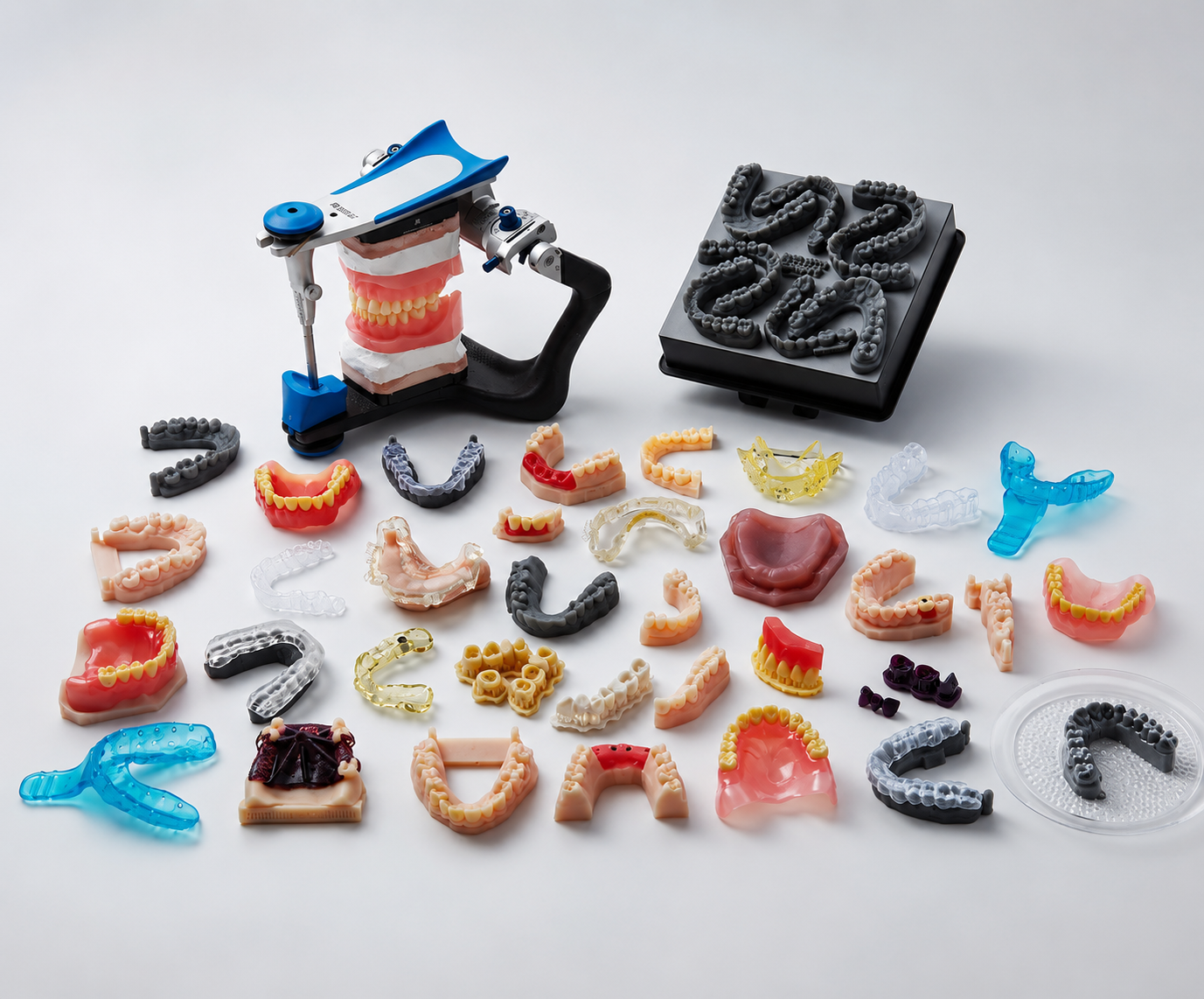 Materialprobe — Auswahl an Dentalmaterialien und gefräste Versorgungen